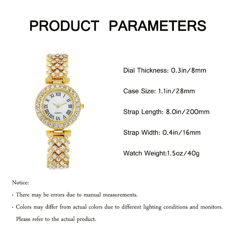 3pcs/set Watches Jewelry Set Round Pointer Quartz Watch & 2pcs Bracelet Fancy Women Watches Jewelry Qme