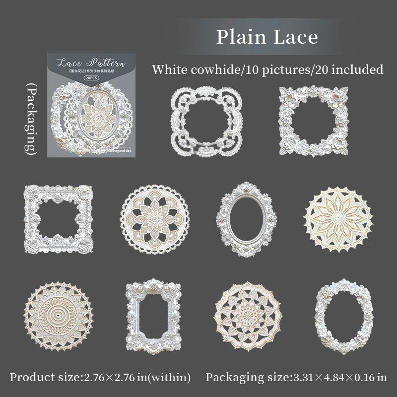 20 Sheets Lace Series Scrapbooking Decorative Stickers for DIY Photo Frame Collage Decoration Craft Supplies Qme 1
