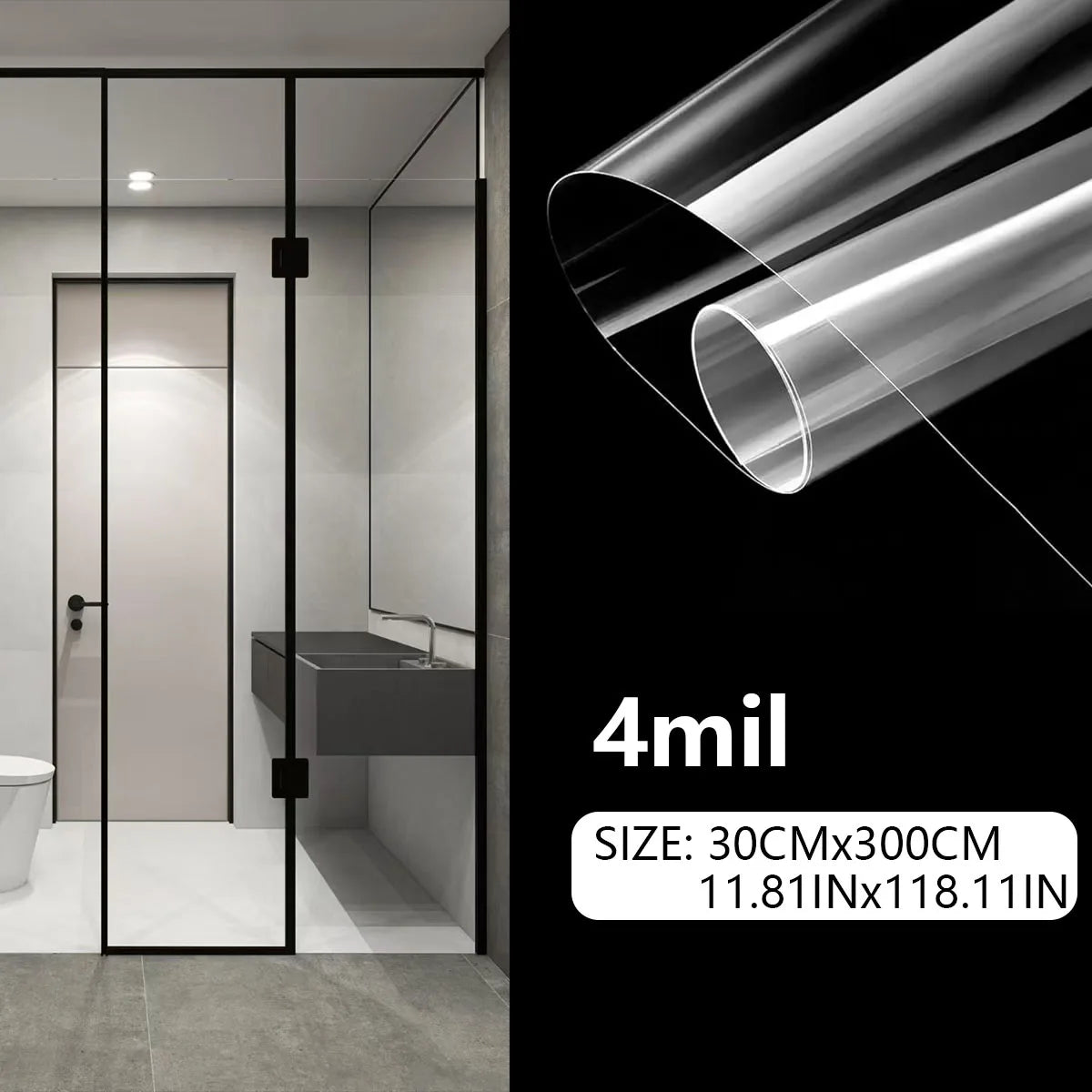 4 Mil Thicness Transparent HD Security Anti Theft Window Film Shower Room Bathroom Window Door Explosion Proof Tempered Film Qme Length300cm Wide30cm