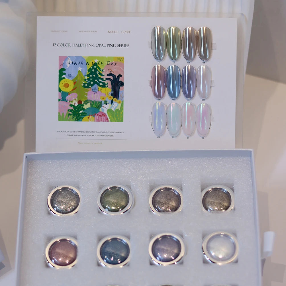 12-color Aurora Mermaid Moonlight Nail Art Powder Chart Includes Qme