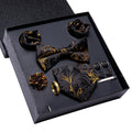 Hi-tie Luxury Box Black Gold Flower Pattern Tie Soft Men's Qme N3774