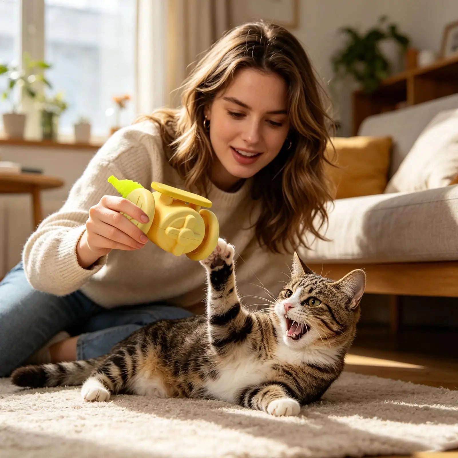 Indoor Cat Toys Rechargeable Tail-Swaying Teaser Automatic Obstacle Avoidance Cat Toy For Small Medium Large Indoor Outdoor Home Qme