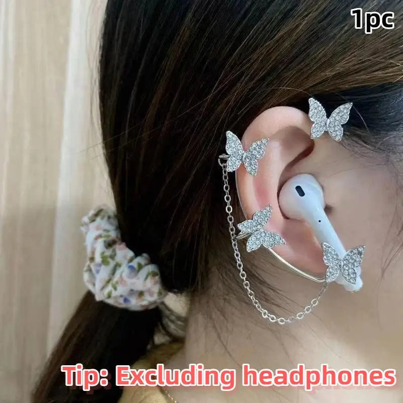 Creative Rhinestone Butterfly Earphone Anti-lost Chain Fashionable Qme A1