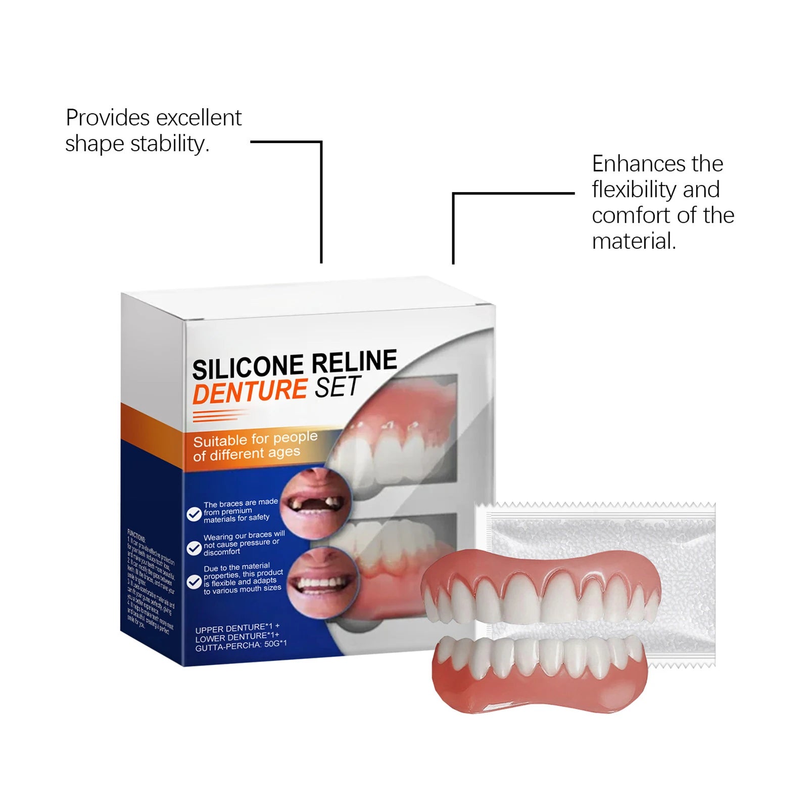 Silicone Denture False Teeth Upper Lower Veneers Liners Soft Men Qme C China Mainland
