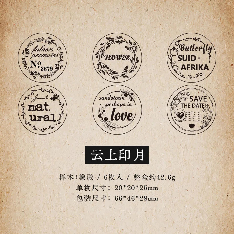 6 pcs Cartoon Text Flowers Week Wooden Rubber Stamp Scrapbooking Deco DIY Craft Standard Wooden Stamps Set Qme B