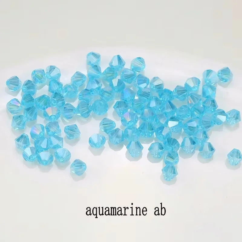 4mm Crystal Bicone Beads 100PCS Faceted Glass Beads Rainbow Loose Craft Beads for Bracelet Necklace Earring Keychain Making DIY Qme aquamarine ab