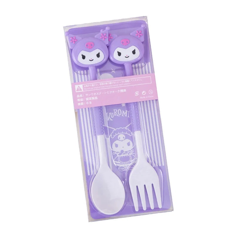 Hello Kitty Kuromi Creative Student Fork and Spoon Set Cute Fork and Spoon Set That Won't Hurt Little Mouths Qme