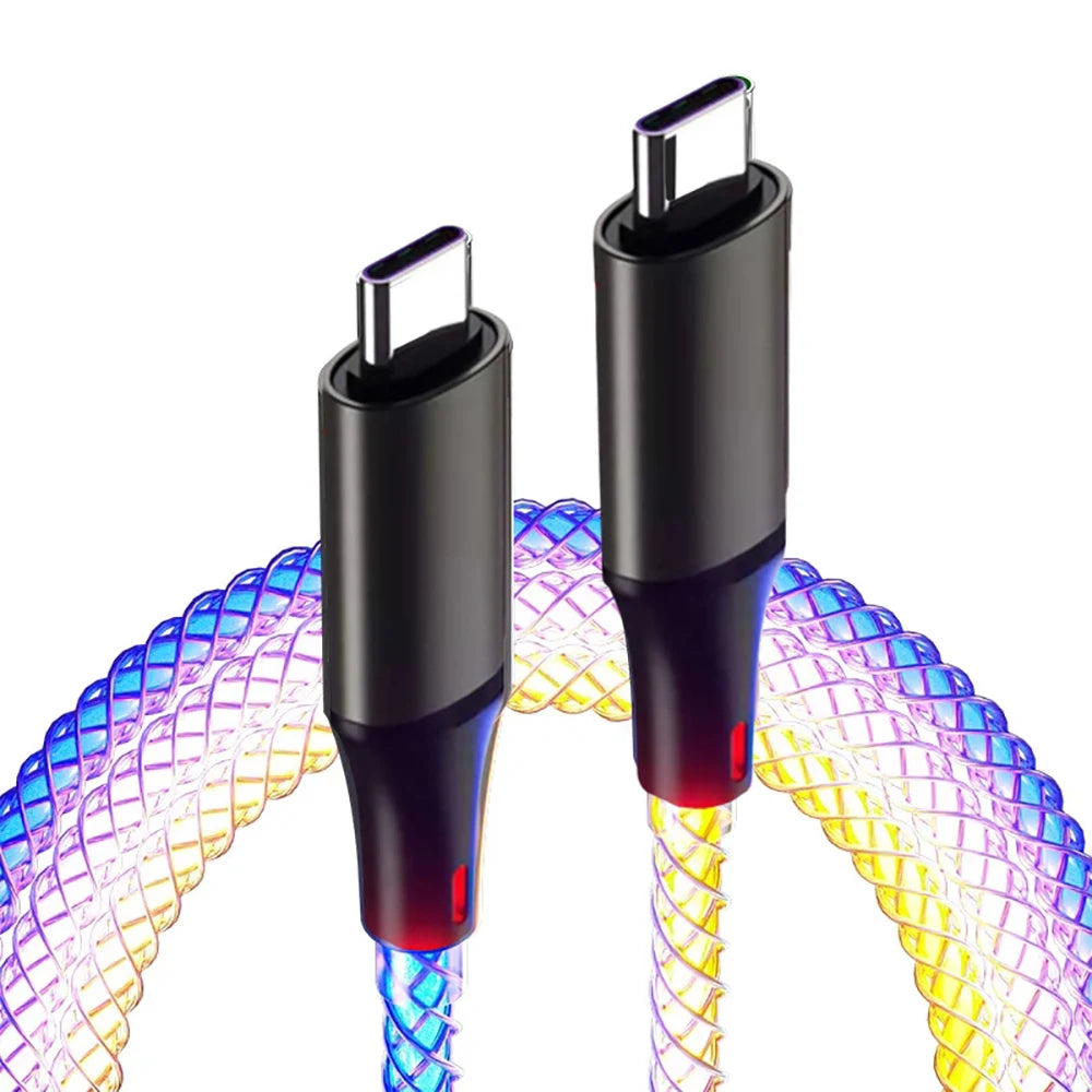 66W PD Gradient Light Quick Charge 3.0 Cord PD Fast Charging Data Cable Nylon Braided Cord For iPhone 16 Xiaomi Samsung 1M Wire Qme C to C 1m