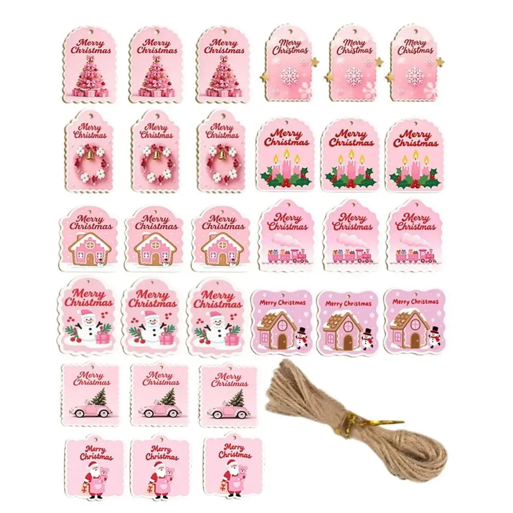 Christmas Labels 30 Card Decorations Wood Tags String Holes Holiday Qme China Mainland Pink
