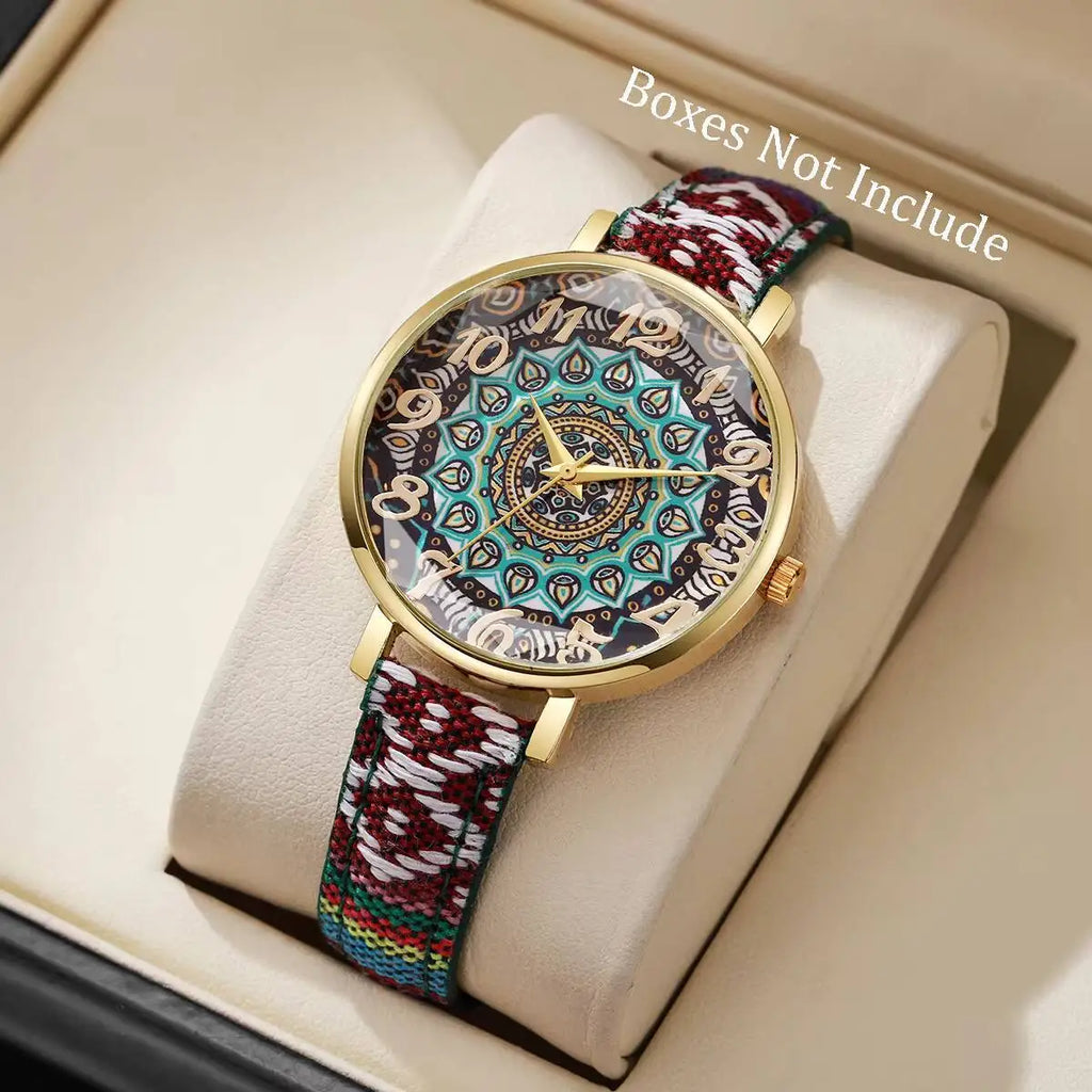 Vintage Printed Women Watches Casual Leather Strap Ladies Quartz Wristwatch Reloj Mujer Girls Gift（Without Box） Qme Green Without Box