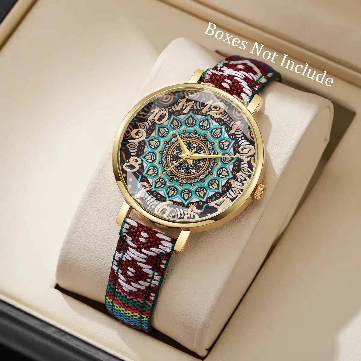 Vintage Printed Women Watches Casual Leather Strap Ladies Quartz Wristwatch Reloj Mujer Girls Gift（Without Box） Qme Green Without Box