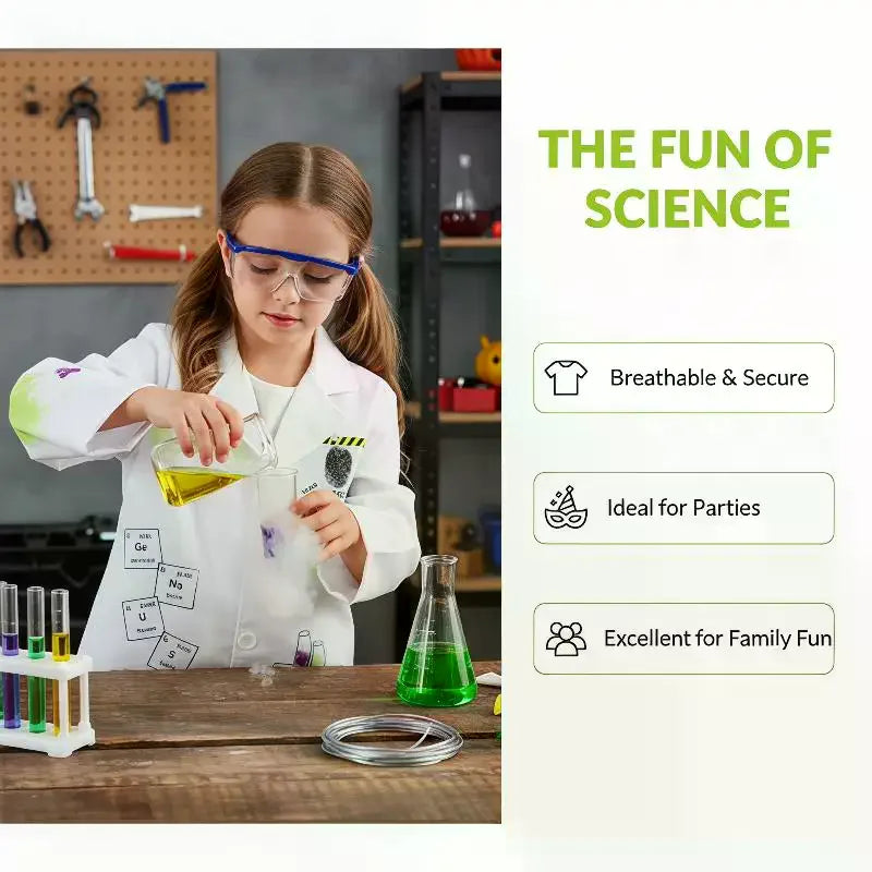 Kids Mad Scientist Costume With Printed Lab Coat & Safety Goggles, Great For Halloween Dress Up & Science Parties Qme