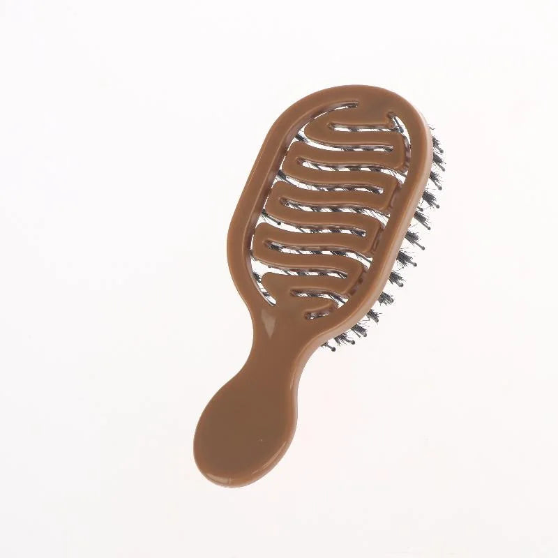 Mini Boar Bristle Hairbrush Women Scalp Massage Detangling Comb Wet Qme Coffee