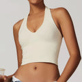 A Hanging Neck Bra Women Sports Bra Top Push Up Fitness Seamless Yoga Bra Underwear Sport Tops Women Breathable Running Gym Vest Qme Beige yellow XL