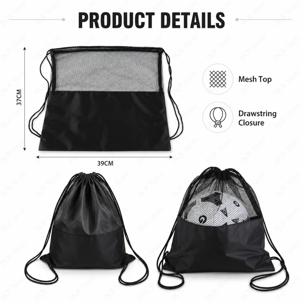 Lightweight Mesh Sports Ball Carry Backpack Drawstring Storage Bag For Basketball Football Volleyball Daily Gym Practice Use Qme