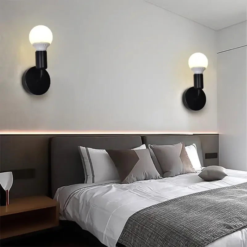 E27 Nordic Modern Wall Lamp Iron Black Indoor Lighting Bedside Bathroom Bedroom Lamp Sconce Wall Light Fixture Decor Industrial Qme