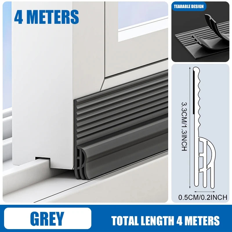 2/4M TPE Sliding Window Seal Strip Self Adhesive Triple Anti-Cold Sound Insulation Windproof Door Under Adjustable Weatherstrip Qme Dark Grey 4M