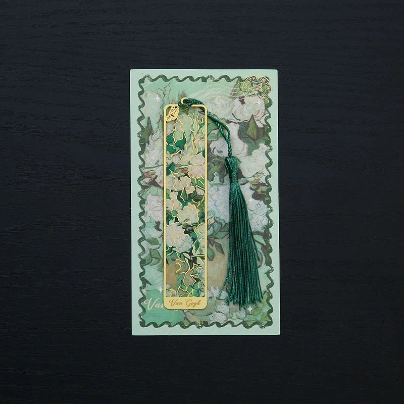1PC Oil Painting-Style Hollow Metal Bookmark Bookmark With Tassel Pendant, For Book Lovers Writers Readers DIY Bookmarks Qme H