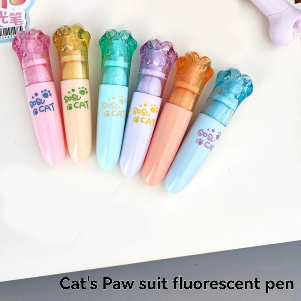 6Pcs Kawaii Mini Cat Claw Highlighter Pen Set Cute Fluorescent Marker Pen School Office Art Stationery Supplie Qme