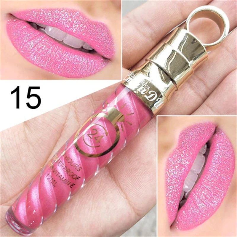 20 Colors Lipstick Waterproof Long Lasting Matte+Shimmer Mental Beauty Lip Gloss Nude Glitter Lip Gloss Beauty Red Lip Tint New Qme 15