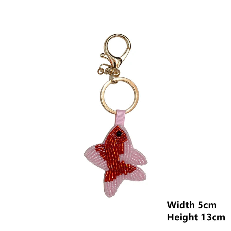 Bag charm decor with Beaded Sequin Rhinestone Crab, Starfish, Shell, and Conch Keychain Qme 05