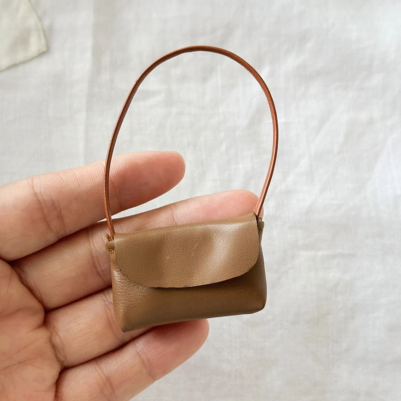 15- Doll Handbag Lady Leather Bag PU Purse Accessories Dollhouse Qme Brown