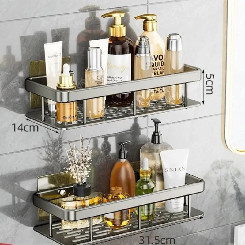 Corner Shelf Wall Soap Holder Bathroom Organizer Rack Punch-free Qme Gray 2pcs Alloy