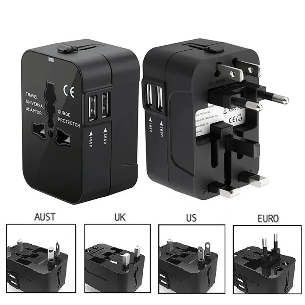 Dual USB Ports Universal Travel Adapter UK to EU Plug Adapter Wall Charger AC Power Converter for EU UK US AU AC Power Charger Qme
