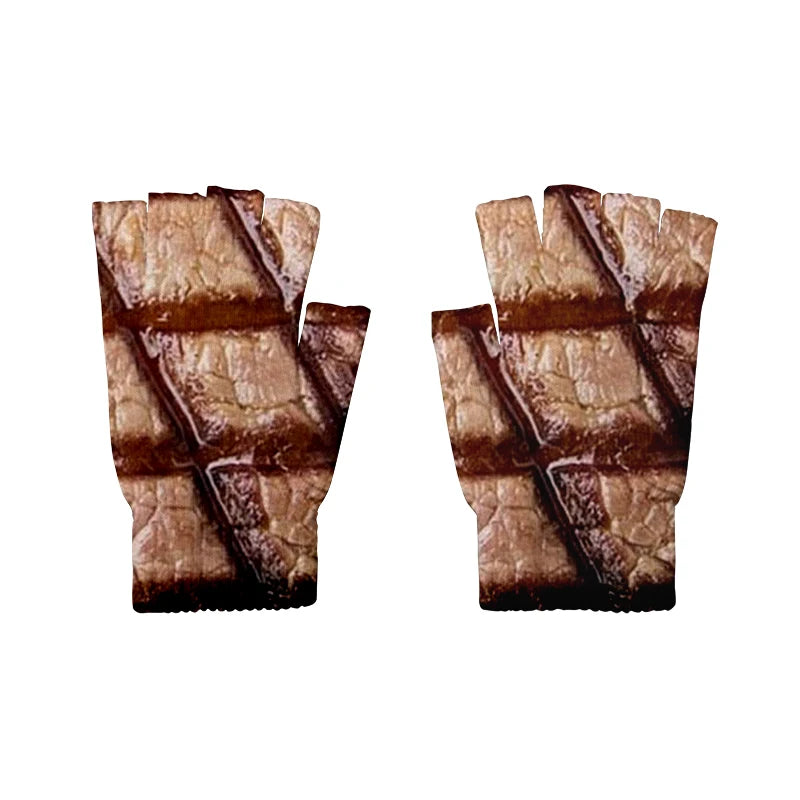 Meat Design Winter Autumn Men's Fun Pork Belly Pattern Gloves Women's Qme style2 One Size