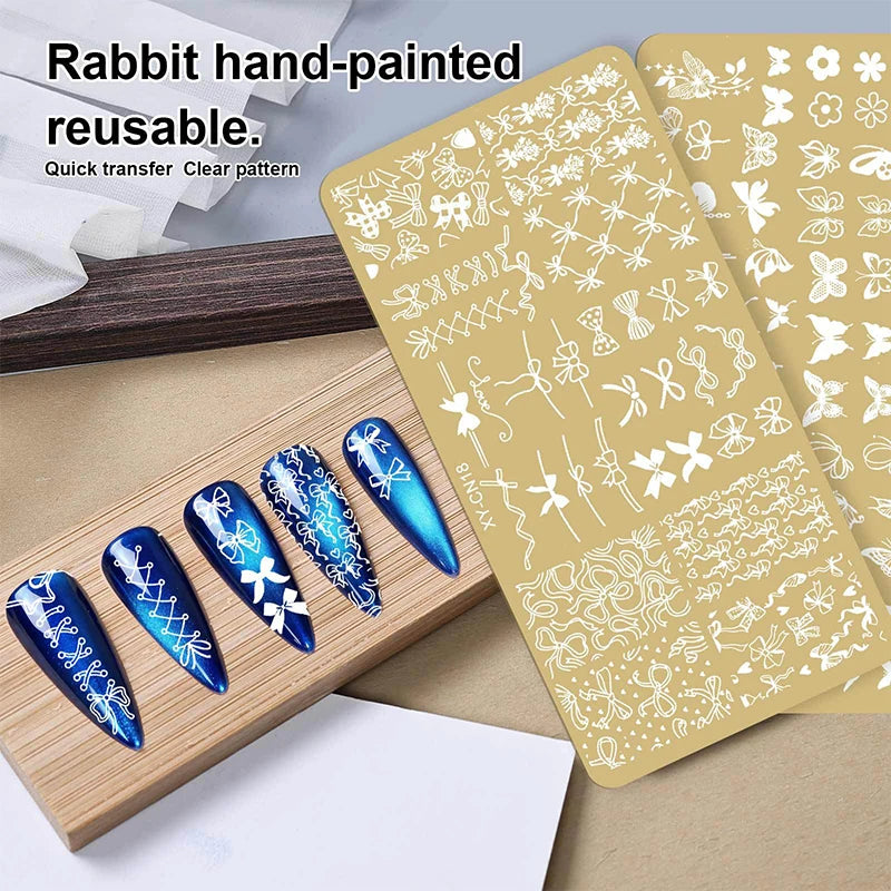 12x6cm Golden Rectangular Nail Stamping Plate Bowknot Butterfly Qme