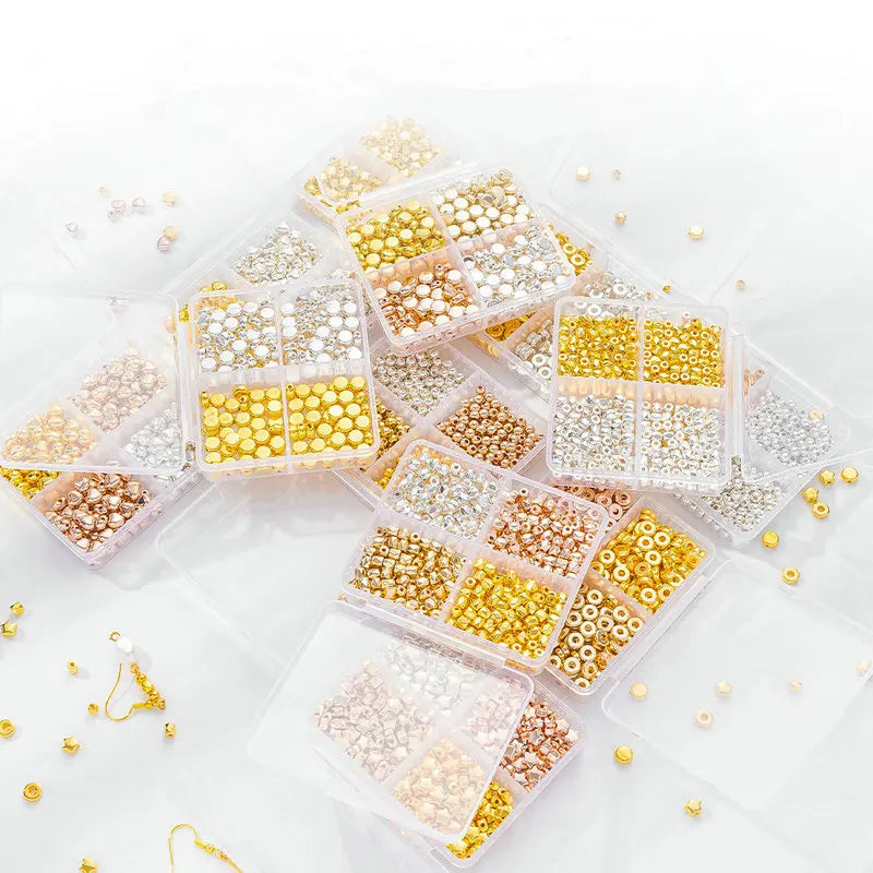 4Colors CCB Spacer Beads Kit in 6 Styles Assorted Round Star Gold Spacer Beads for Bracelet Necklace Making Jewelry DIY Craft Qme