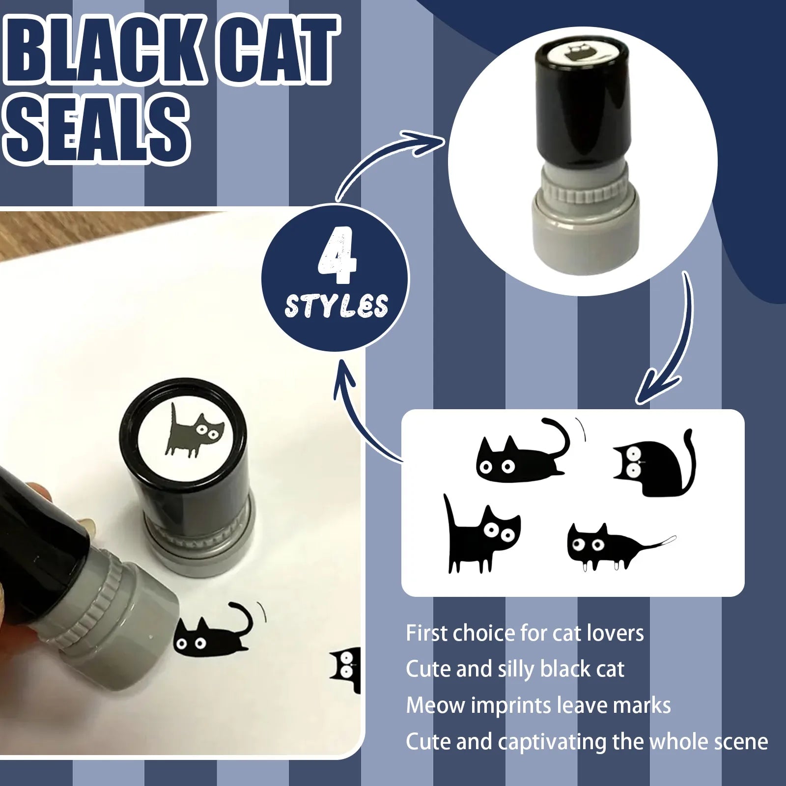 Cute Black Cat Pattern Self-Inking Stamp for Journaling Scrapbooking Planner Card Making Kids Art Projects DIY Decor Stationery Qme