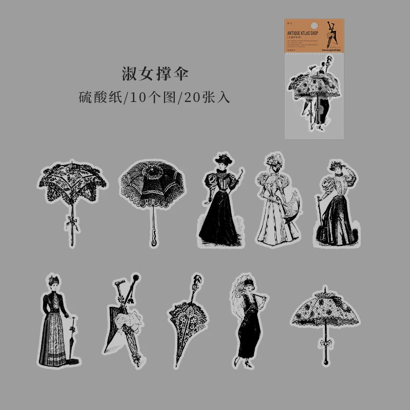 20 pcs INS Vintage Antique Pictorial Diy Decorative Scrapbooking accessories material Stickers pack junk journal supplies Qme 4