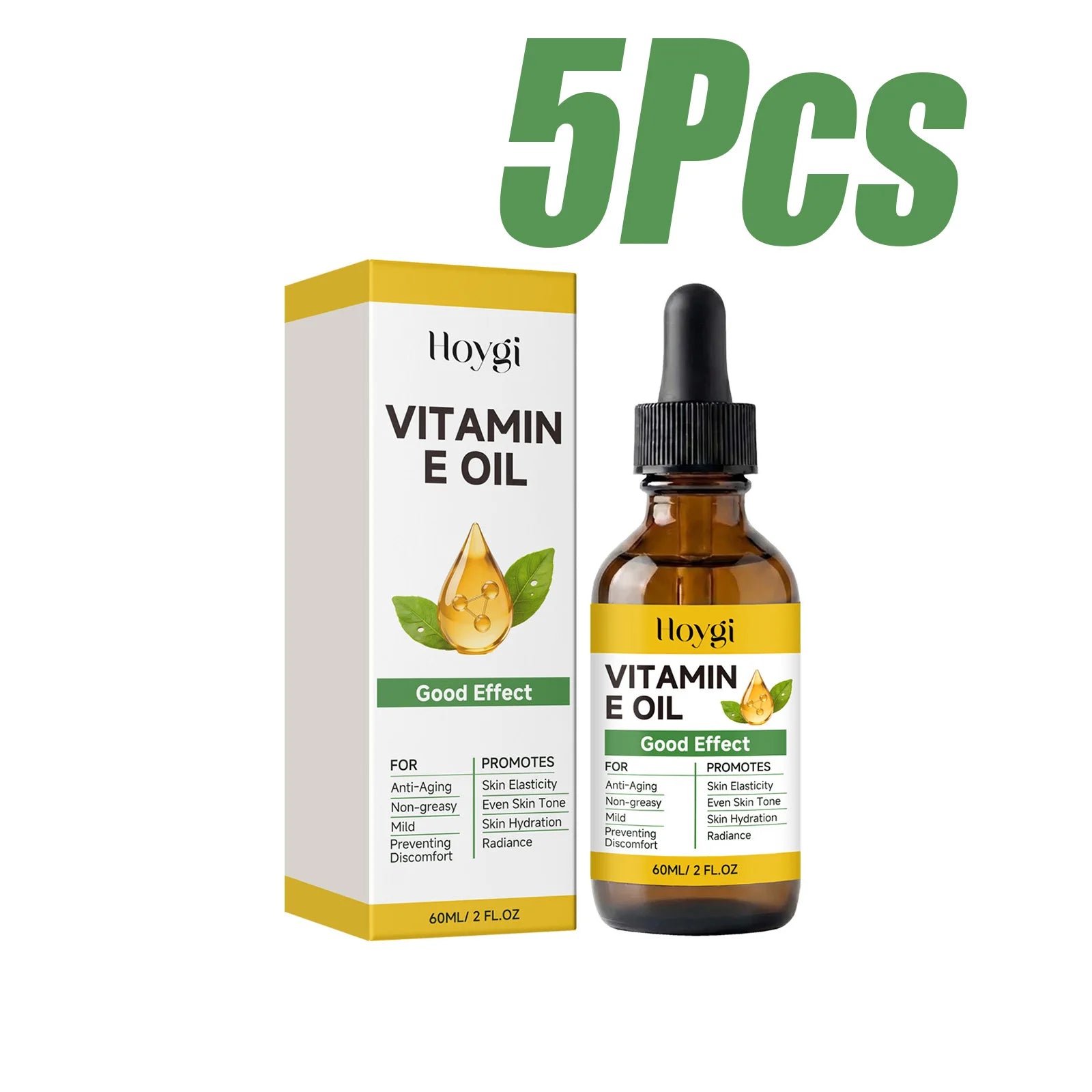 Vitamin E Oil Moisturizing Firming Improves Skin Softness Brightens Skin Tone Hydration Oil for Face Body Hands Nails & Hair Qme 5 x 60ml Boxed 60ml