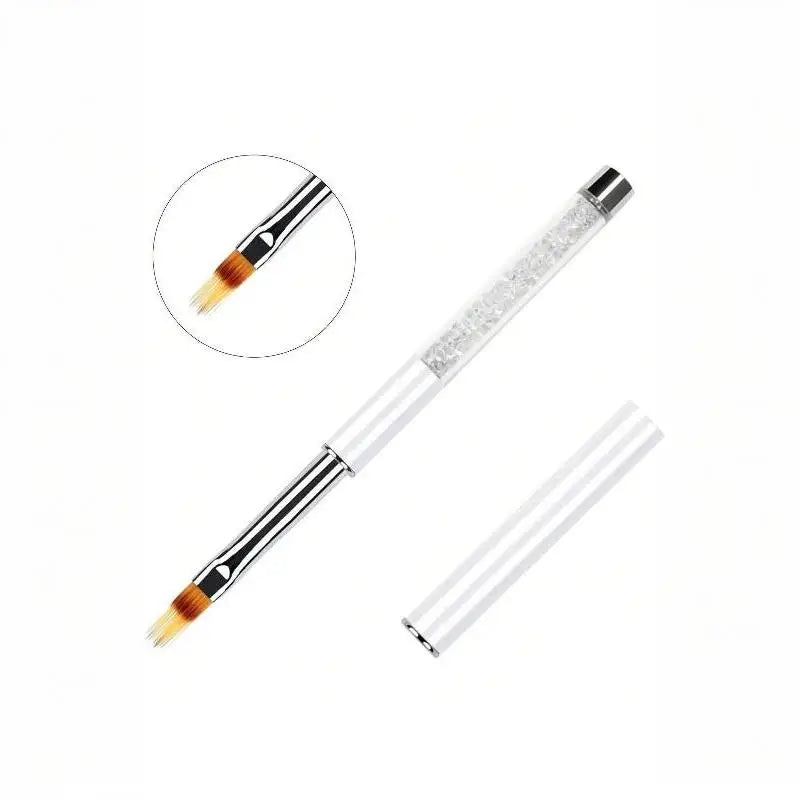 Glitter Handle Nail Art Brush Flat Round Soft Bristle Head Protective Qme A4