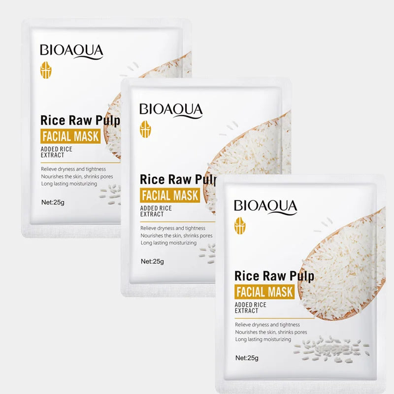 Rice Raw Pulp Facial Masks for Pore Refining Glass Skin Moisturizing Firming Hydrating Face Mask Sheets Mask Korean Skin Care Qme 3pc