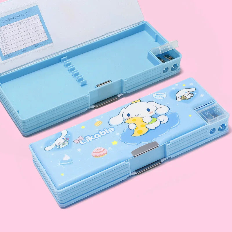 Kuroomi Pencil Case, Student Double-Sided Magnetic Clasp Pencil Case, Melody Cartoon Pencil Sharpener, Flowing Sand Pencil Case Qme 5