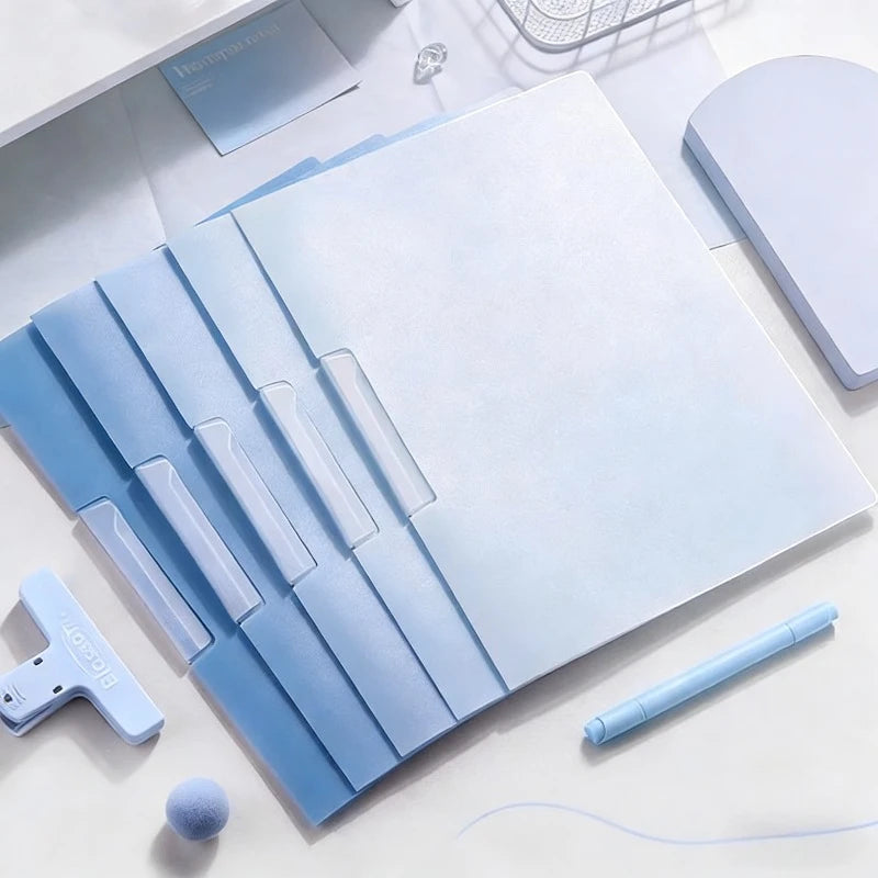 Gradient Folder Rotating Side Opening Buckle Test Paper Document Qme 5Pcs Gradient Blue