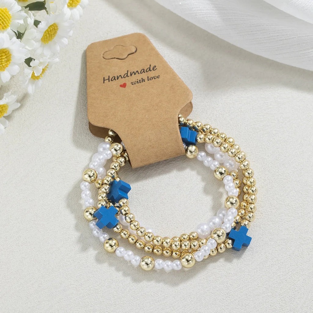 12-Piece Set Fashion Fashion Cross CCB&Seed Beaded Handmade Kraft Paper Bracelet Women Boho Stackable Wrist Jewelry Gift Qme