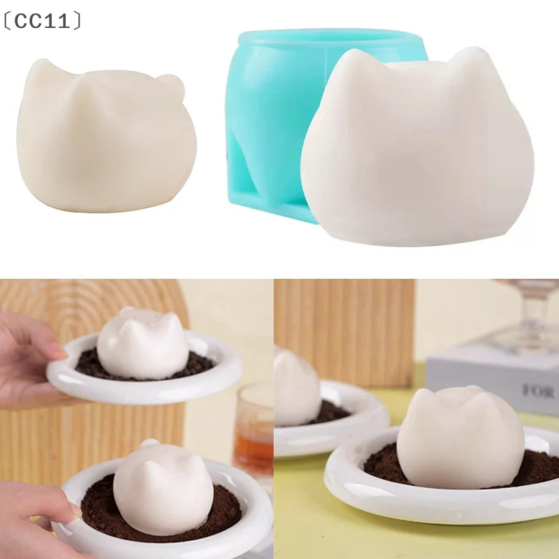 CC11Fat Cat Milk Pudding Silicone Mold Halloween Jelly Bowl Cake Blue Qme
