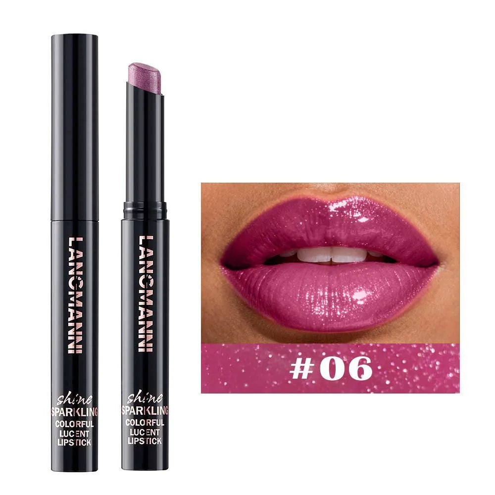 Slanted Tip Lipstick High Shine Pearl Lipstick with Glitter Creamy Texture Hydrating Long Lasting Lip Makeup Cosmetics Lip Stick Qme Pearlescent 06