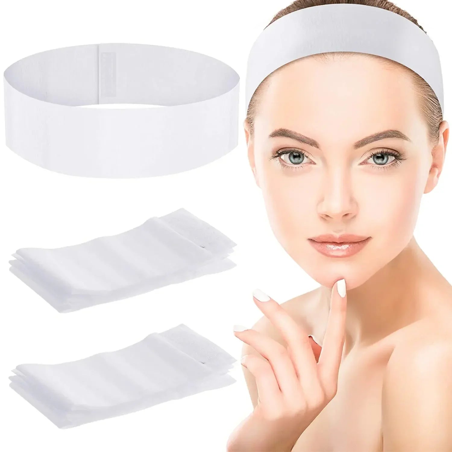 100/50PCS Disposable Spa Facial Headbands Stretch Non-Woven Soft Skin Care Hair Band with Convenient Closure for Women Girl Qme