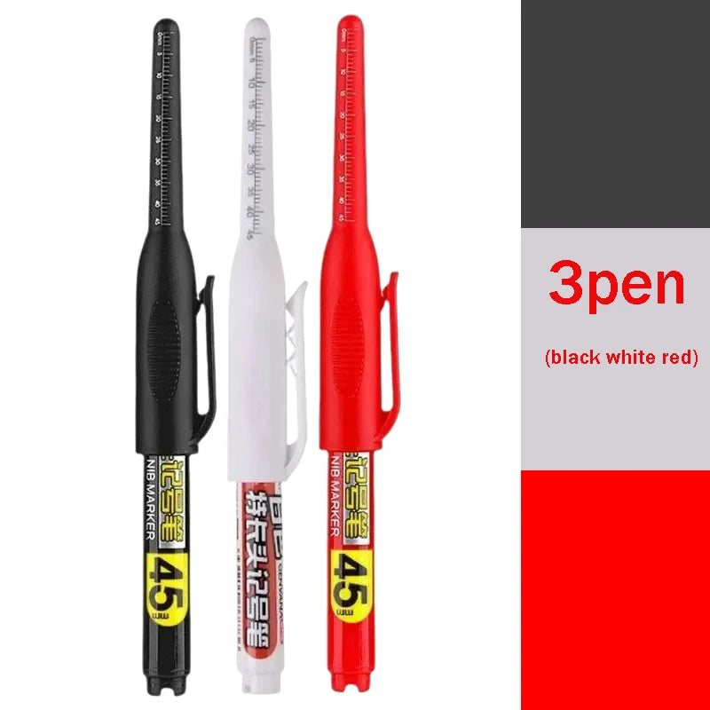 1-40Pcs 45mm Waterproof Deep Hole Marker Pens Long Nib Head Carpenter Pen Black White Ink for Multi-Purpose Woodworking Tools Qme
