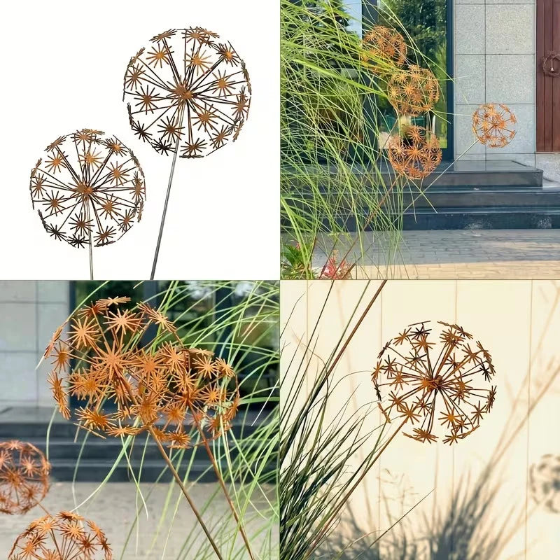 1Pc Vintage Metal 3D Dandelion Garden Sculptures Dandelion Garden Stake Decoration Metal Outdoor Sculpture Outdoor Decor. Qme
