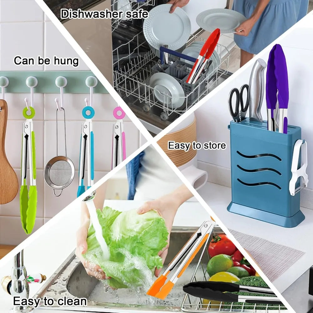 Kitchen Pliers With Stainless Steel Silicone Handle And Nylon Tip Cooking Clip, Heat-resistant And Non Stick Barbecue Clip Lock Qme