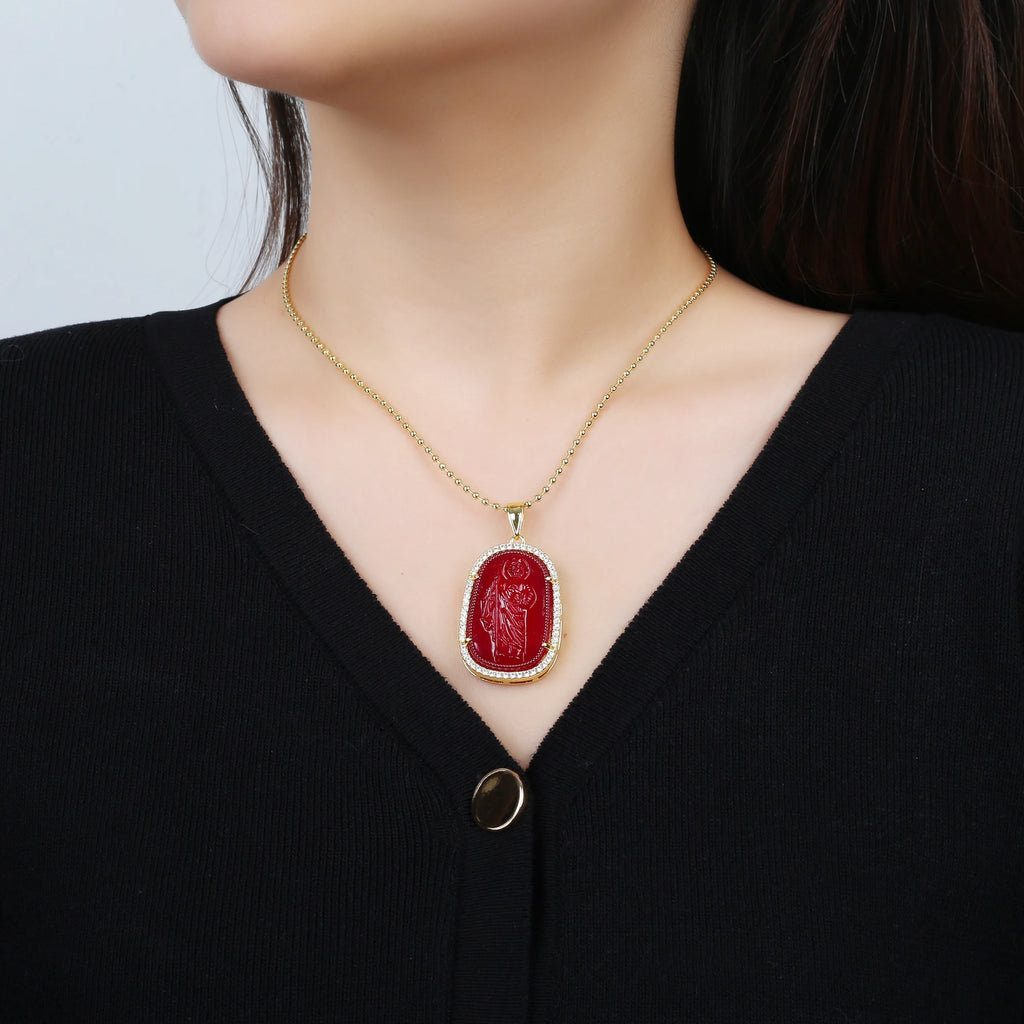 High Quality Creative Shiny Zirconia Crystal St. Jude Pendant Necklace Classic for Man Woman Religious Fine Jewelry Party Gift Qme