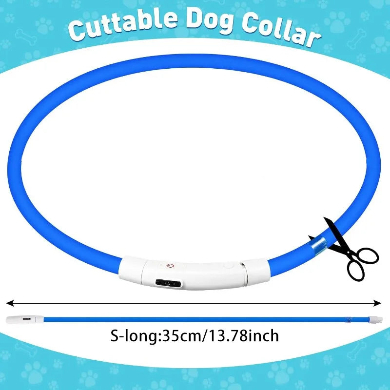 Dog collar LED USB charging light adjustable safety light, pet collar for walking dogs at night, illuminated collar Qme