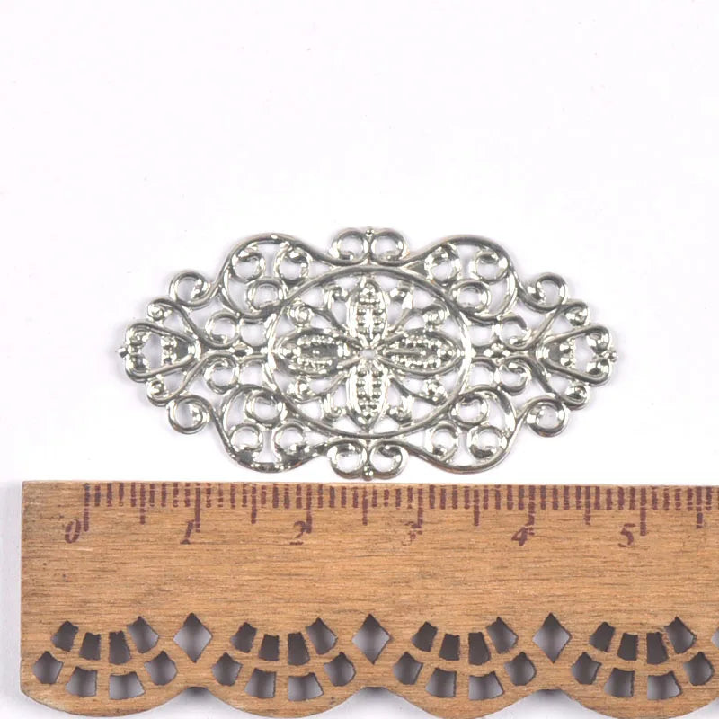 10Pcs Mixed Flower Filigree Wraps Connectors For Making Jewelry Findings Metal Crafts DIY Scrapbooking Home Decor 57x27mm yk0906 Qme Silver