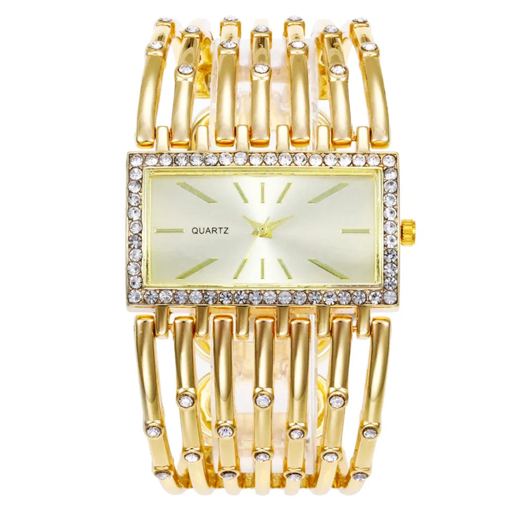 Women's Watch Luxury Rhinestone Quartz Cuff Bangle Watch Analog Stainless Steel Party Dress Wrist Watch Qme Gold