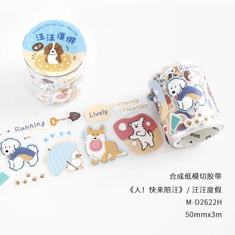 TIANZI 50mm X 3m Pet & Coffee Themed PET Adhesive Tape for DIY Decorative Scrapbooking Collage Stationery Journaling And Masking Qme A